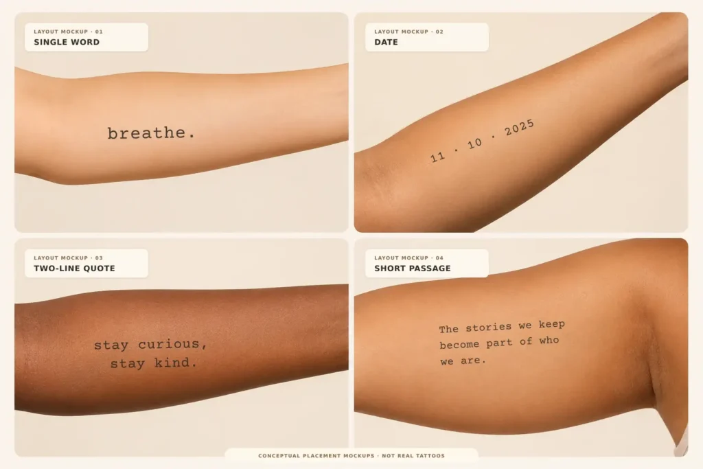 7 Best Typewriter Tattoo Fonts: Sizing & Aging Tips 6 Typewriter tattoo layout ideas for a word, date, short quote, and longer passage
